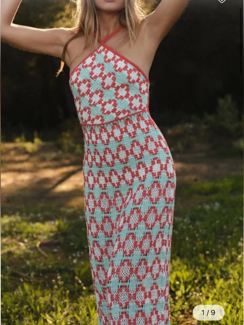 NWT Zara Summer Halter Open Knit Dress in Red White & Blue Medium